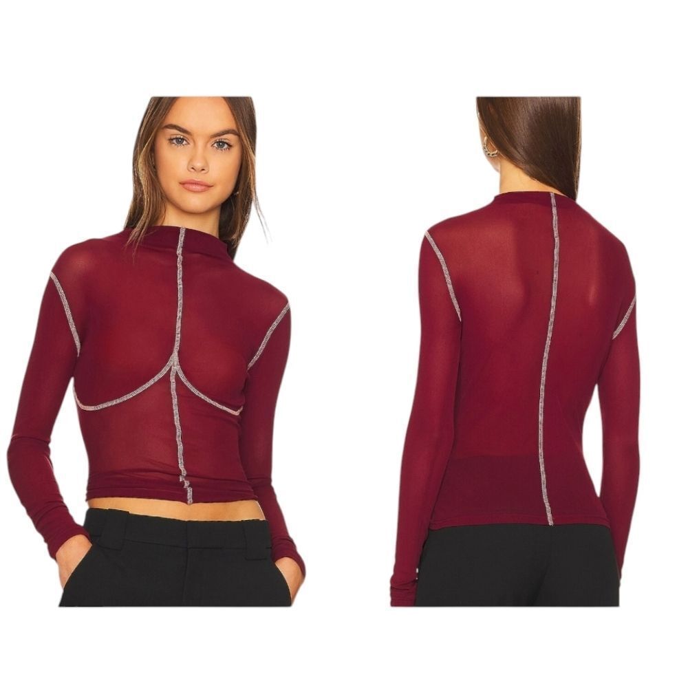 NWT Atoir X Lara Worthington 002 Top Maroon Mesh Long Sleeve Red Size S / 8